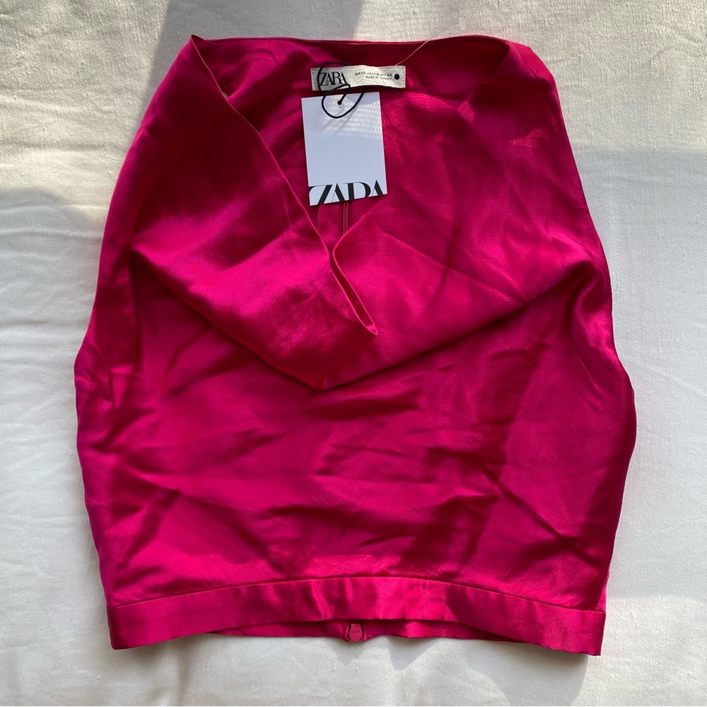 π ZARA HOT PINK SATIN CROP TOP! - Picture 6 of 12
